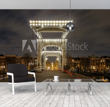 Picture of Lights of the Magere Brug are turned on the late evening of Amsterdam 